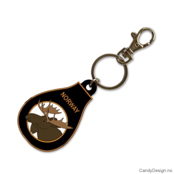 Suvenir nøkkelring i myk PCV - Oval med elg på hvit bunn