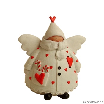 Hvit engel med hjerter - Medium