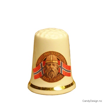 Fingerbøl med vikinghode og Norske flagg motiv