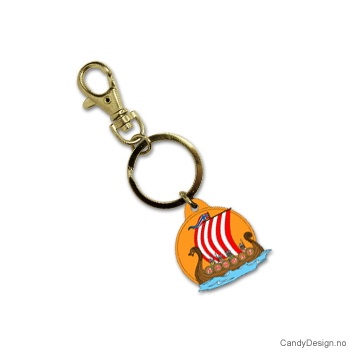 Nøkkelring i silikon med Norway - Rund med vikingskip (orange)