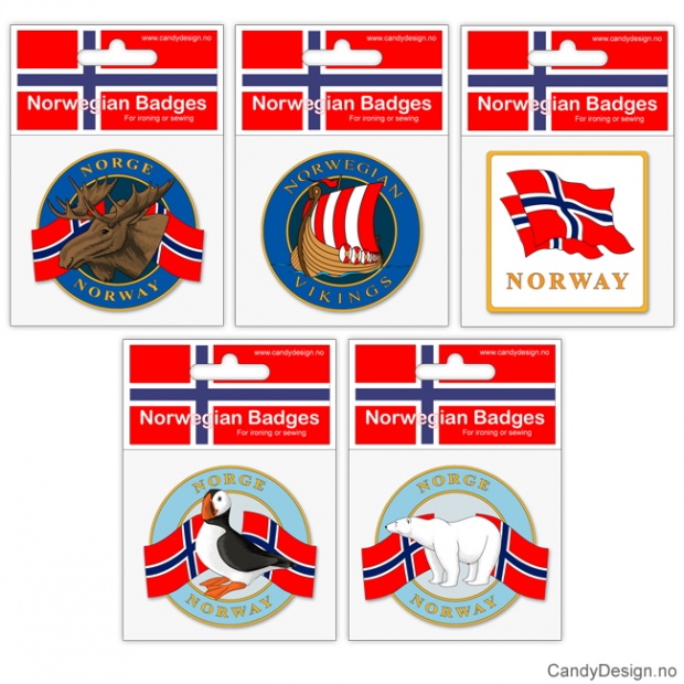 Runde suvenir jakkemerker assortert