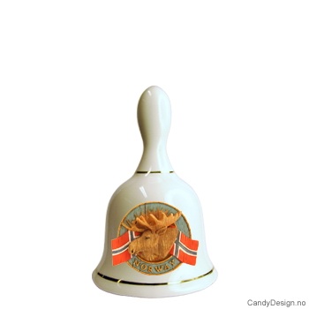 Stor porselen bjelle med Norske flagg og elghode motiv 