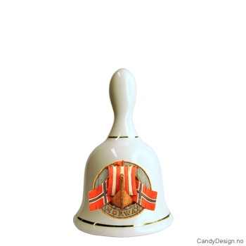 Stor porselen bjelle med Norske flagg og vikingskip motiv 