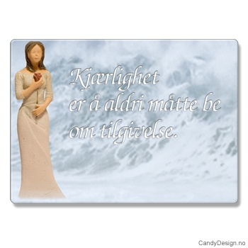 Metallmagneter med kvinnefigurer og tekst - Kjærlighet er å aldri måtte be om tilgivelse.