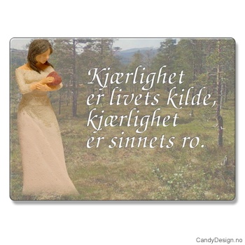 Metallmagneter med kvinnefigurer og tekst - Kjærlighet er livets kilde, kjærlighet er sinnets ro.