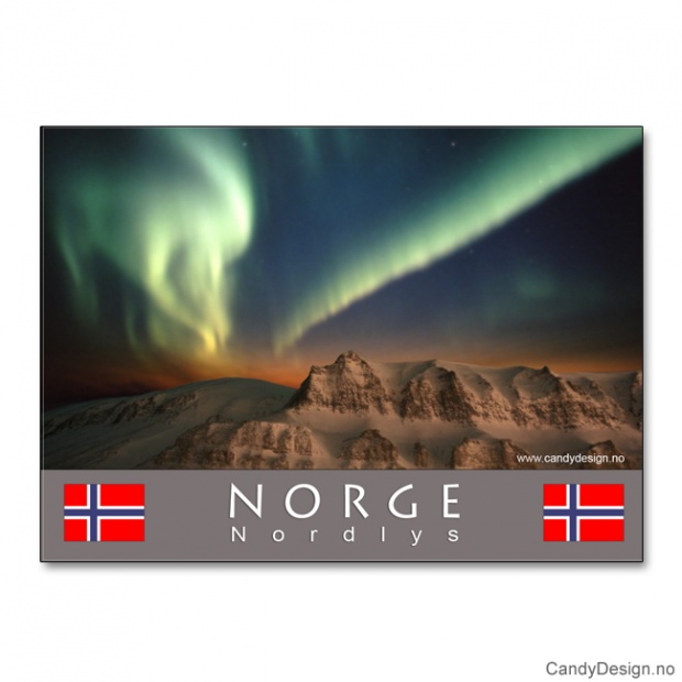 Metallmagnet med Norsk landskap med nordlys (aurora borealis)