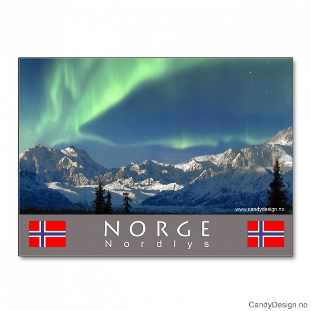 Metallmagnet med Norsk landskap med nordlys (aurora borealis)
