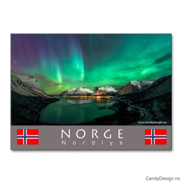 Metallmagnet med Norsk landskap med nordlys (aurora borealis)