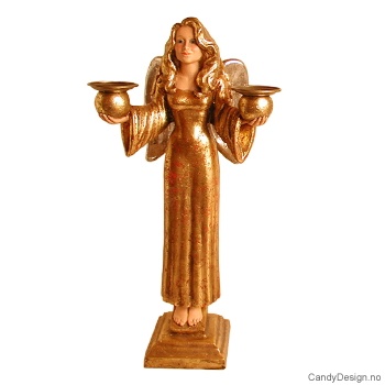 Englelysestake for to lys - Gull/antikk